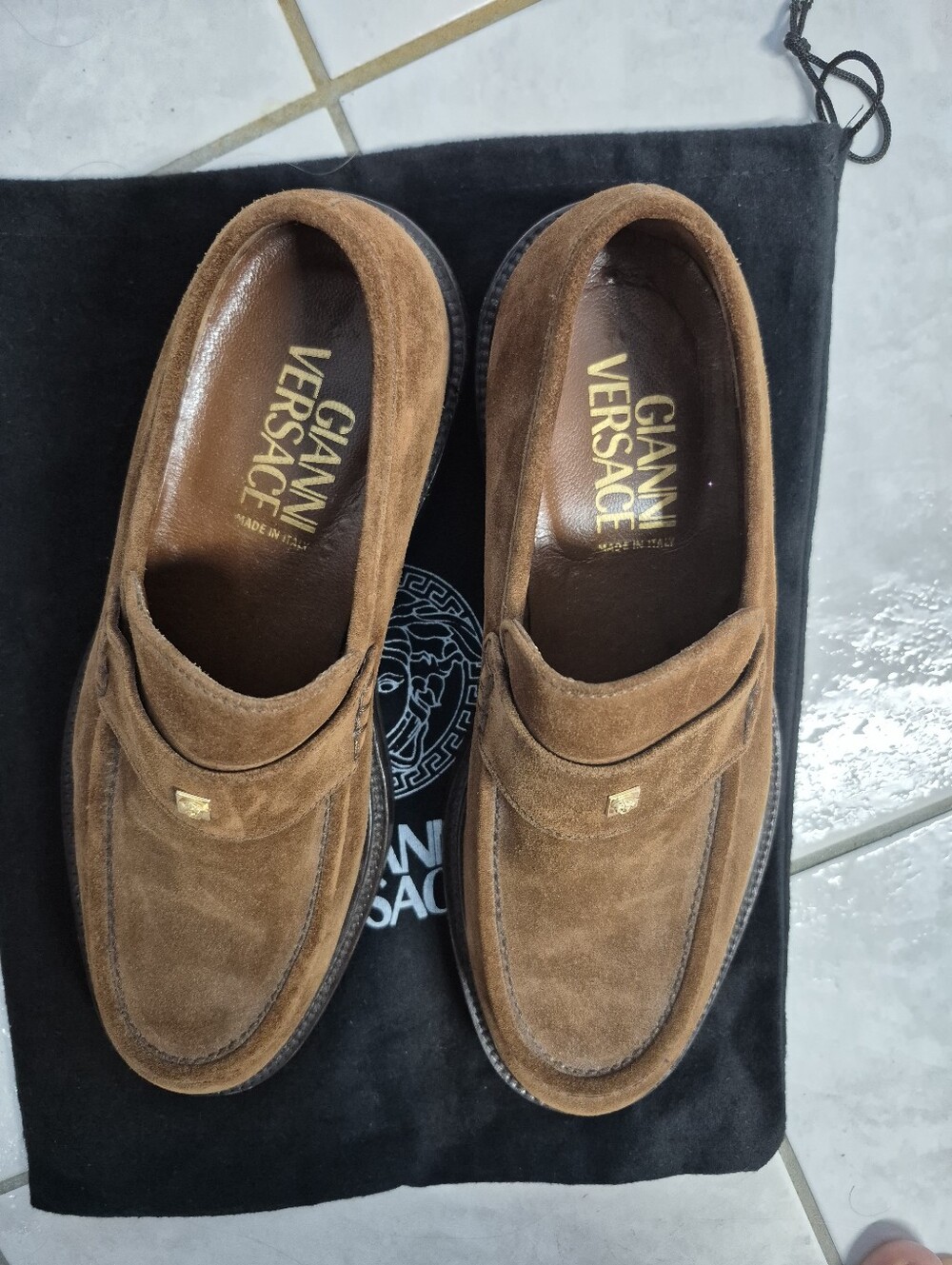 ARCHIVAL VINTAGE GIANNI VERSACE BROWN SUEDE MEDUSA LOAFERS - Picture 7 of 9